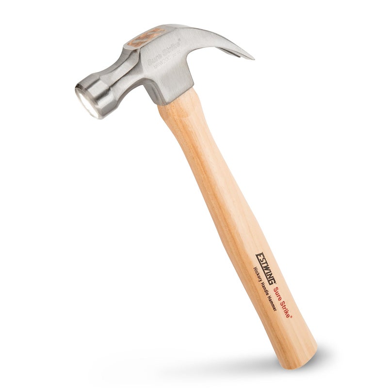 ESTWING Sure Strike Hammer - 20 oz Curved Claw Hammer with Smooth Face & Hickory Wood Handle - MRW20C - Image 1